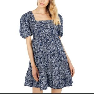 Madewell Poplin puff-sleeve tiered babydoll dress